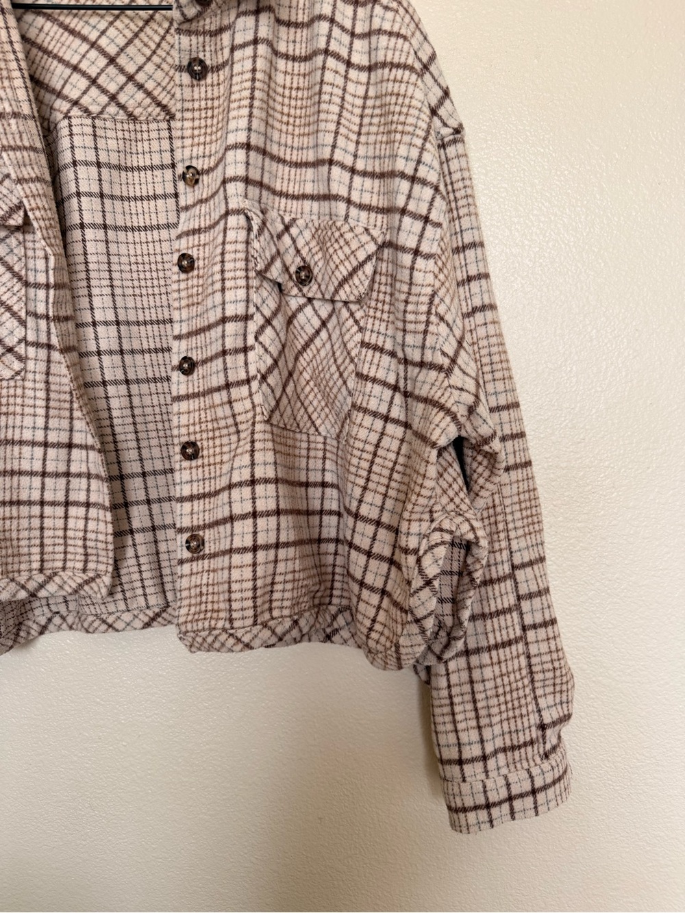 Carly Jean Los Angeles Plaid Button-Down Shirt Jacket - Beige & Brown - Picture 3 of 5